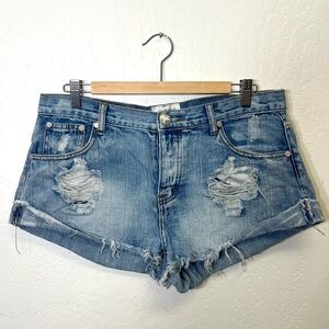 One x One Teaspoon Bandits Denim Jean Shorts Frayed Hems Distressed Size 30
